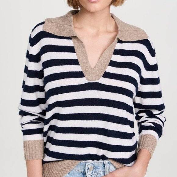 Jumper 1234 Striped Cashmere Pullover w/Collar, Size 2 - Picture 1 of 8